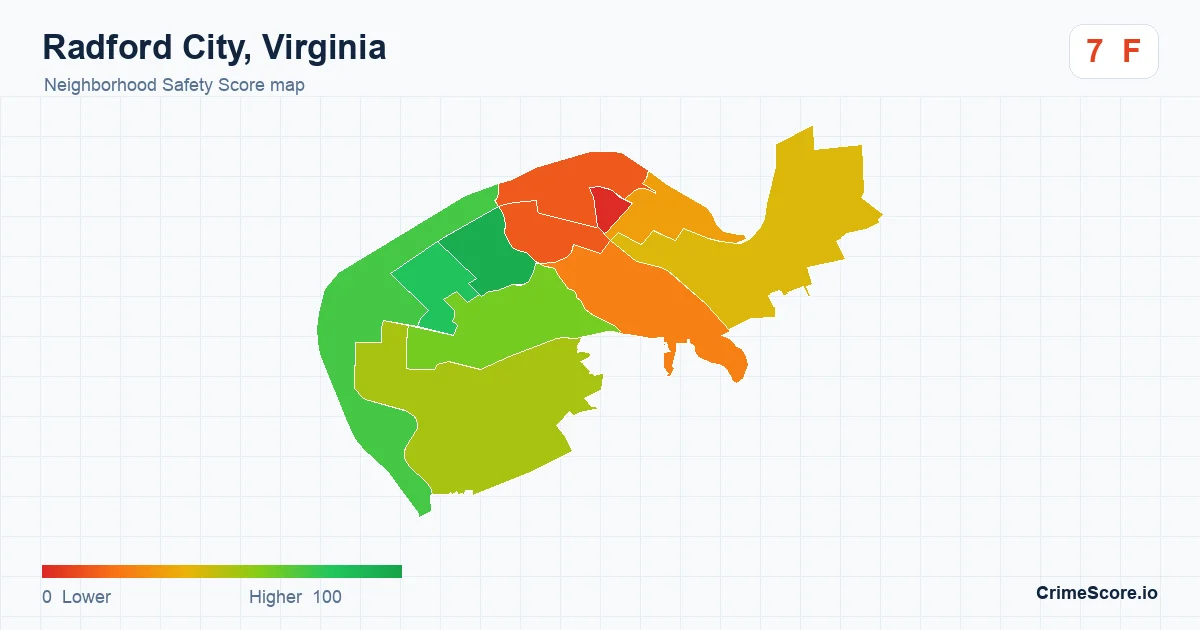 Radford City, Virginia neighborhood Safety Score map by Census block group