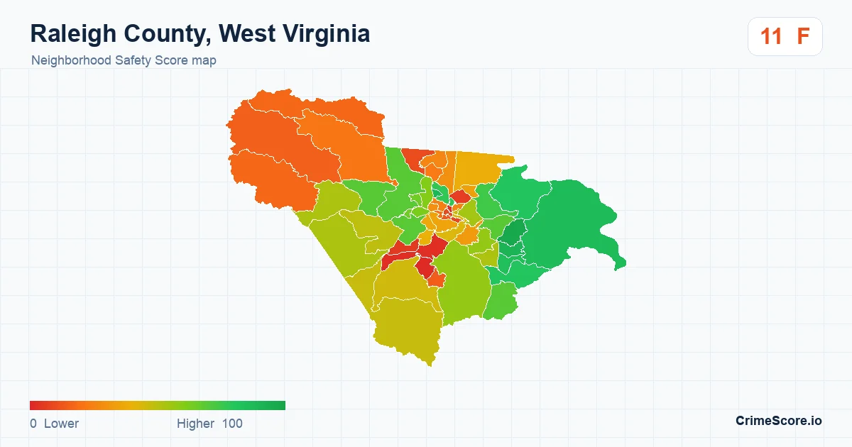Raleigh County, West Virginia neighborhood Safety Score map by Census block group