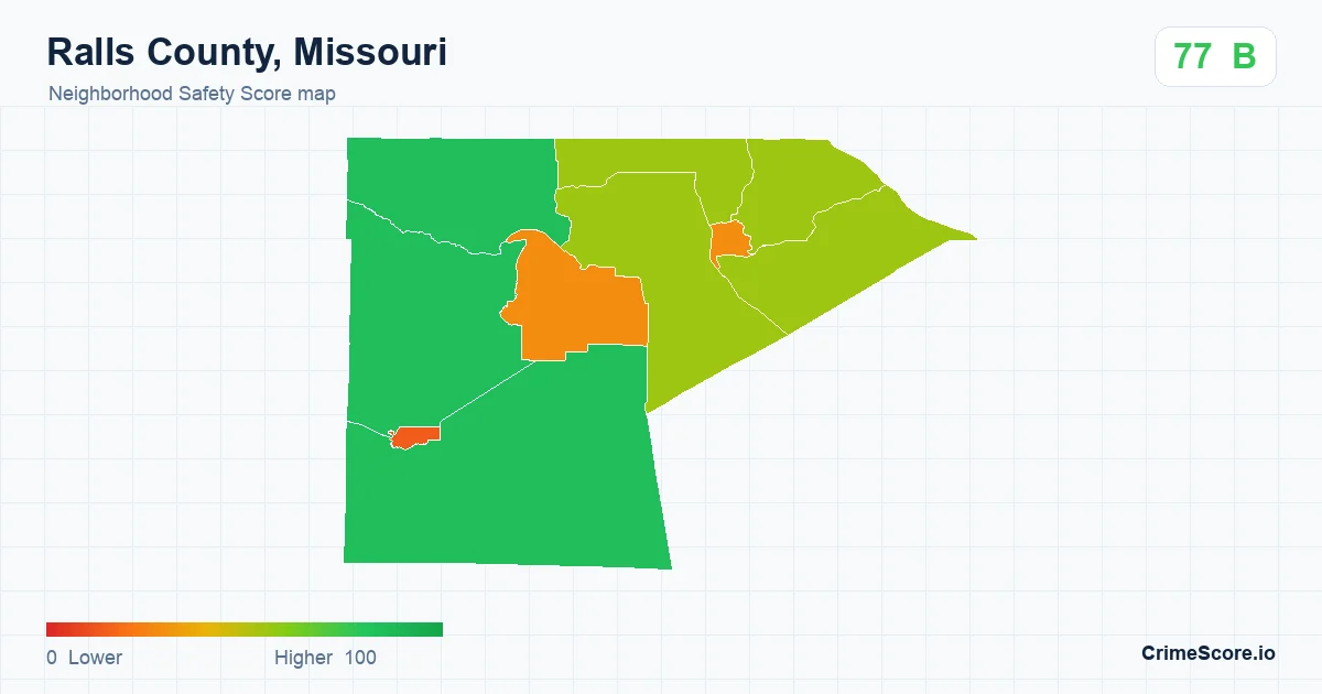 Ralls County, Missouri neighborhood Safety Score map by Census block group