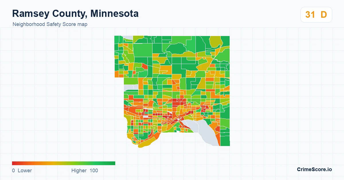 Ramsey County, Minnesota neighborhood Safety Score map by Census block group