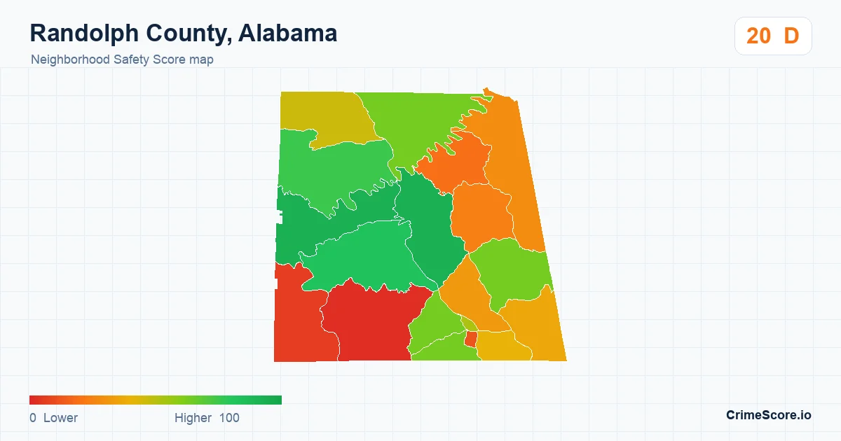 Randolph County, Alabama neighborhood Safety Score map by Census block group