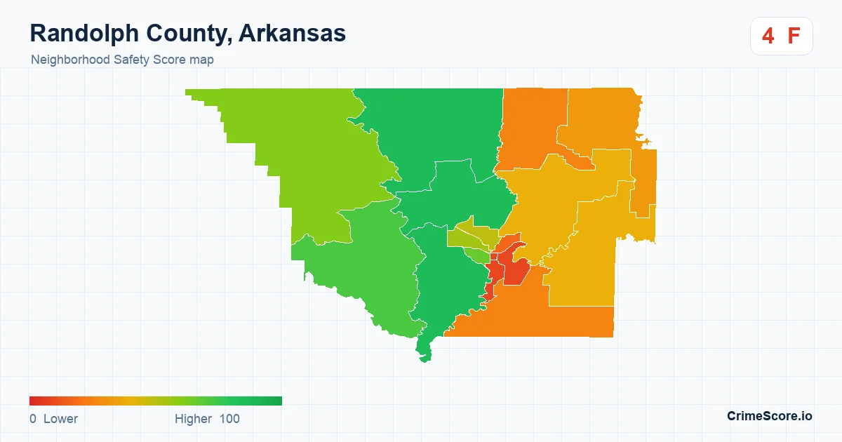Randolph County, Arkansas neighborhood Safety Score map by Census block group