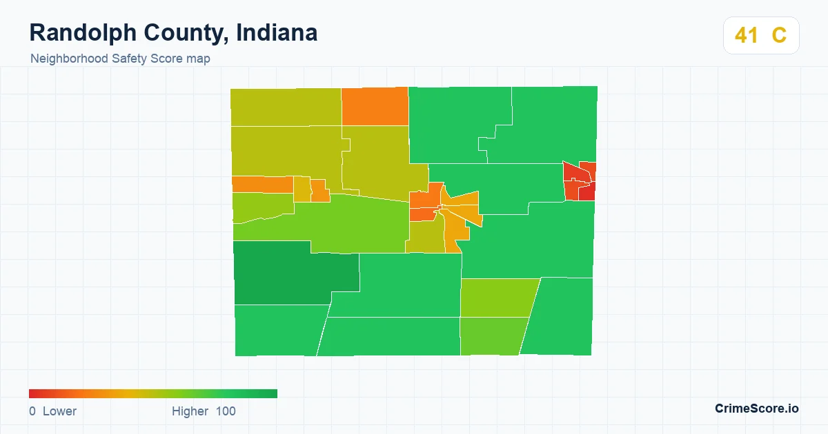 Randolph County, Indiana neighborhood Safety Score map by Census block group