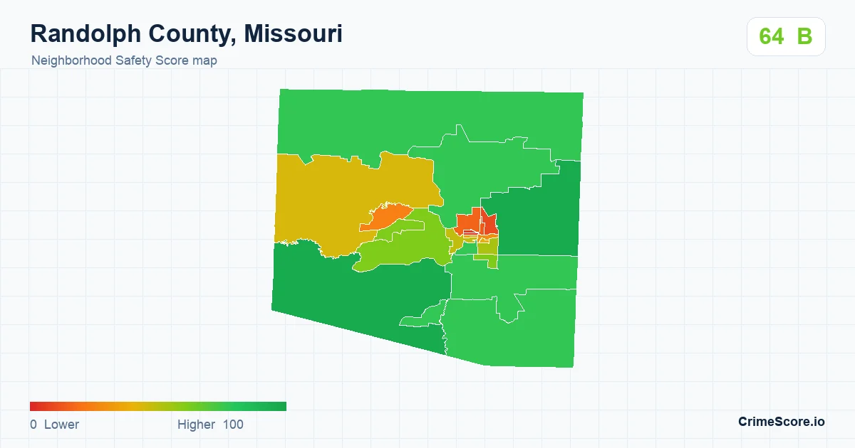 Randolph County, Missouri neighborhood Safety Score map by Census block group