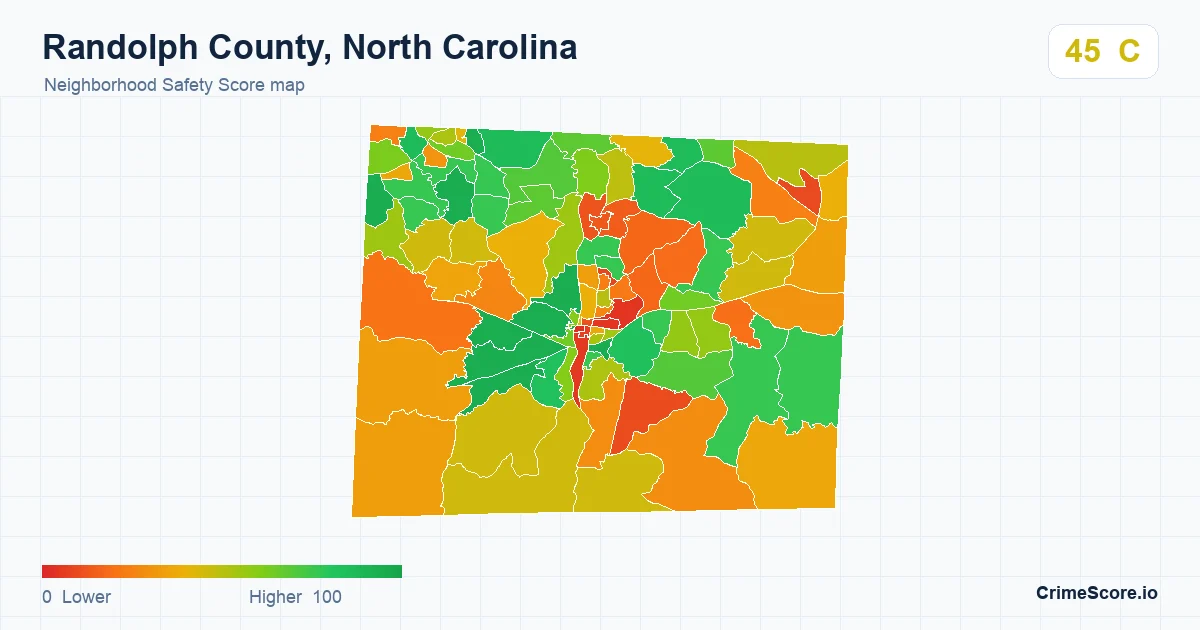 Randolph County, North Carolina neighborhood Safety Score map by Census block group
