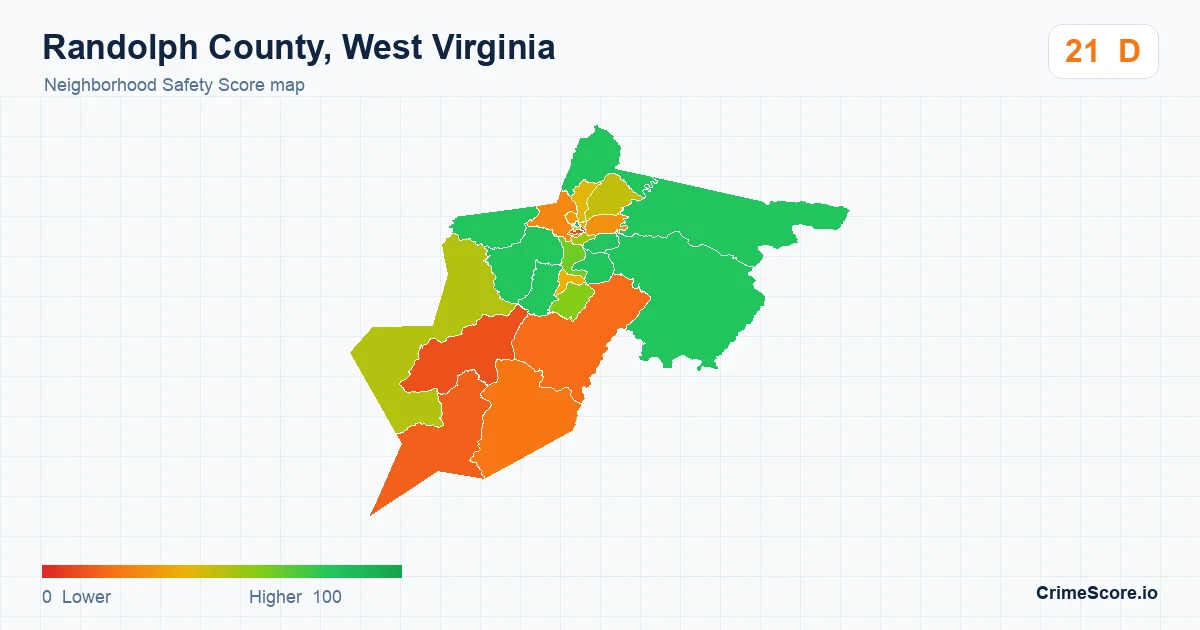 Randolph County, West Virginia neighborhood Safety Score map by Census block group