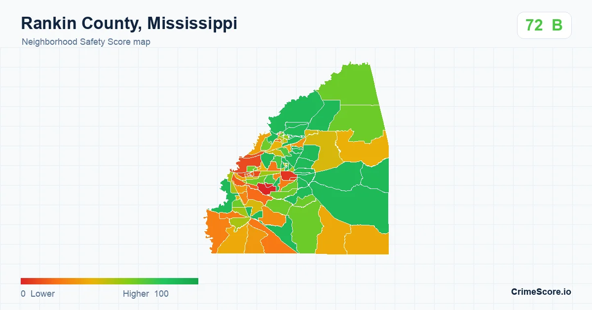 Rankin County, Mississippi neighborhood Safety Score map by Census block group