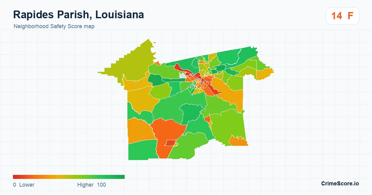 Rapides Parish, Louisiana neighborhood Safety Score map by Census block group