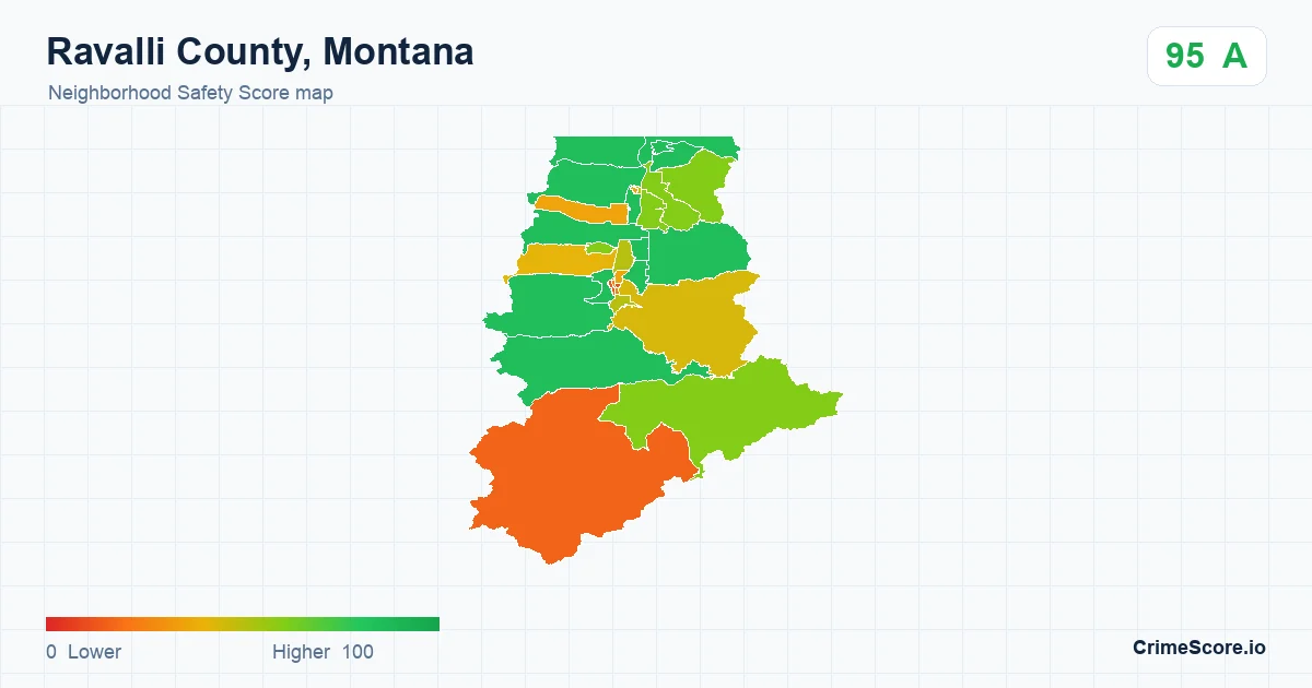 Ravalli County, Montana neighborhood Safety Score map by Census block group