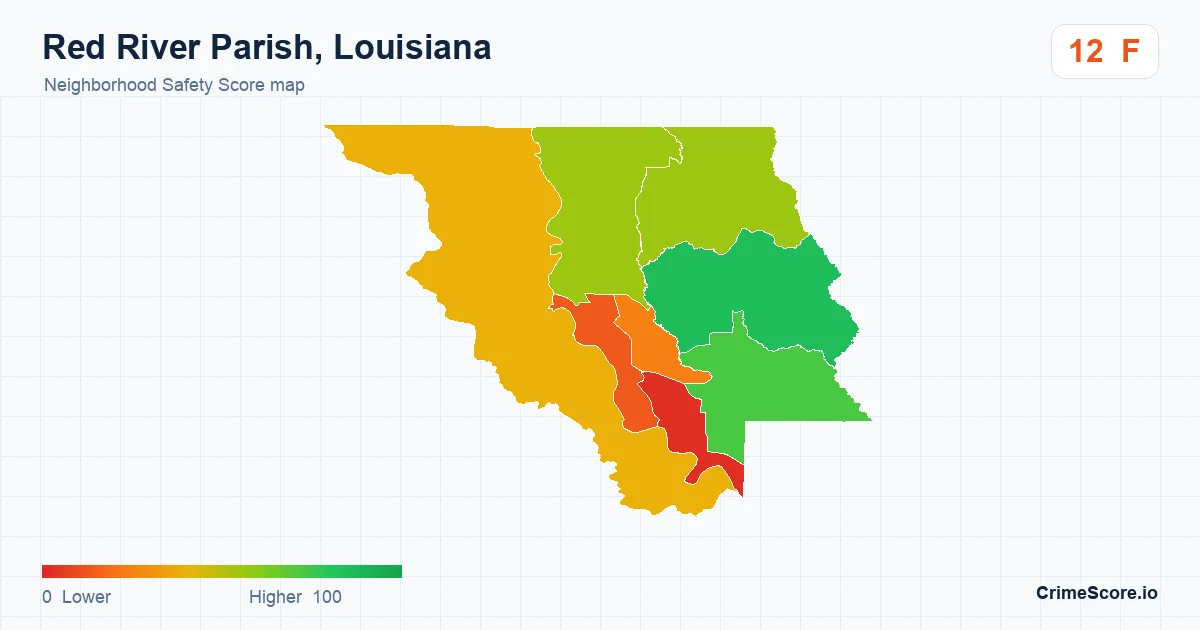 Red River Parish, Louisiana neighborhood Safety Score map by Census block group