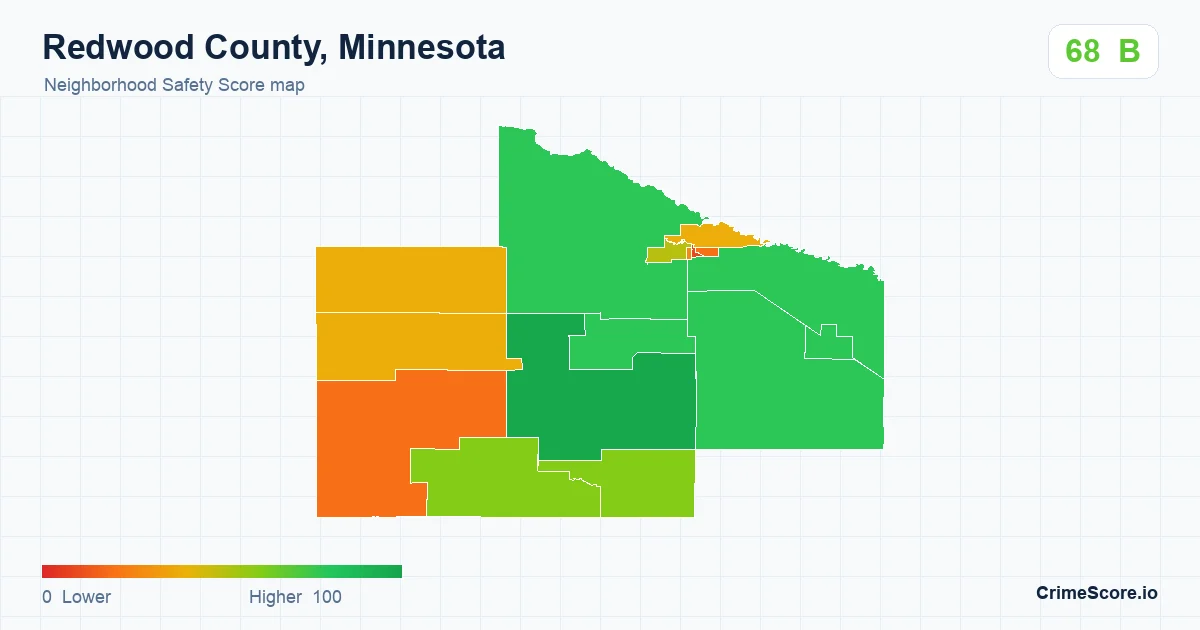 Redwood County, Minnesota neighborhood Safety Score map by Census block group