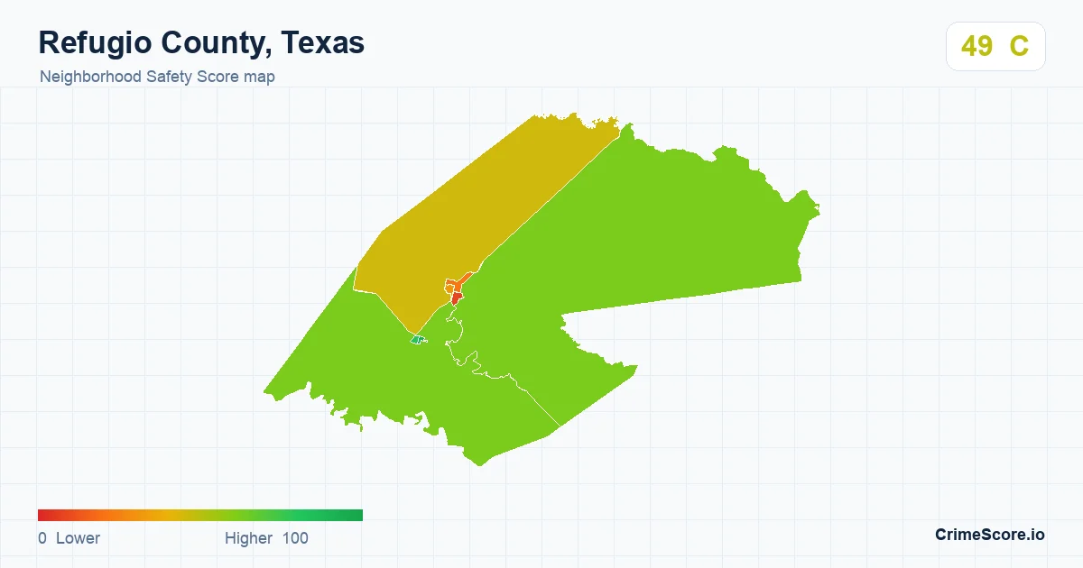 Refugio County, Texas neighborhood Safety Score map by Census block group