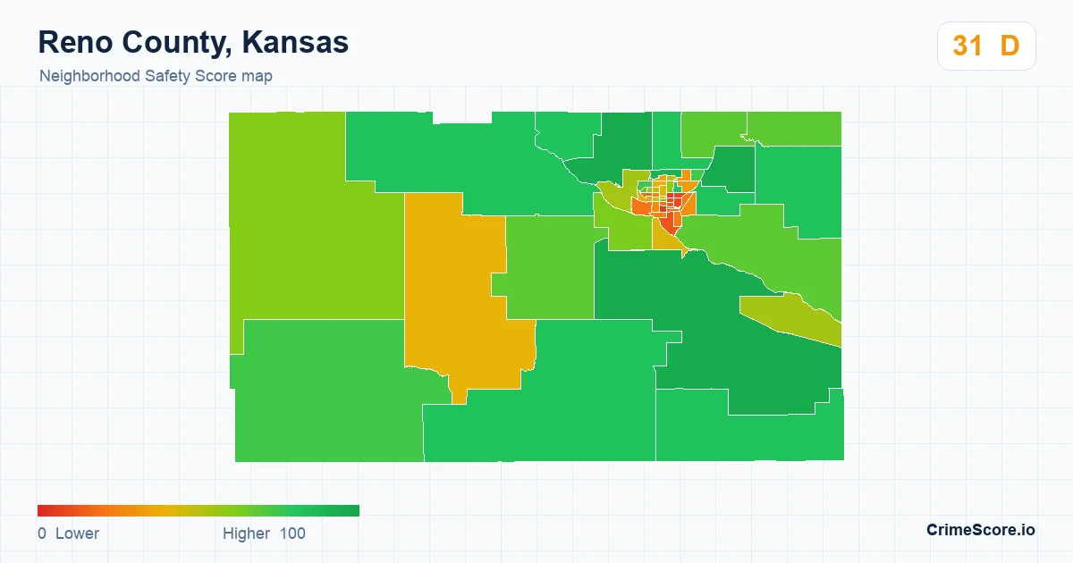 Reno County, Kansas neighborhood Safety Score map by Census block group