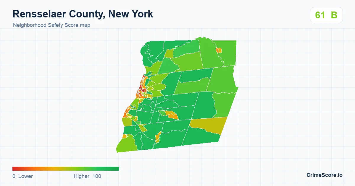Rensselaer County, New York neighborhood Safety Score map by Census block group