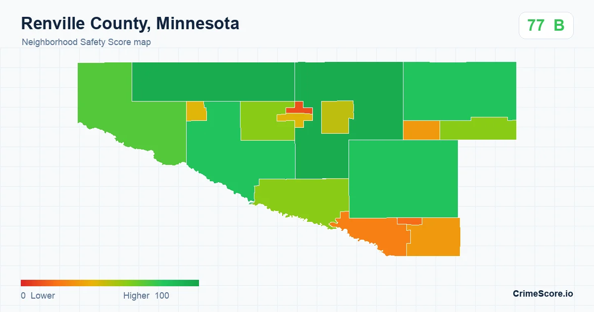Renville County, Minnesota neighborhood Safety Score map by Census block group