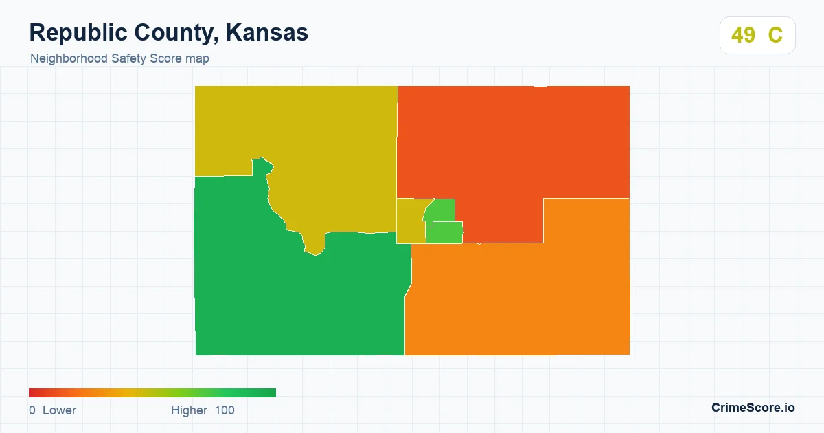 Republic County, Kansas neighborhood Safety Score map by Census block group