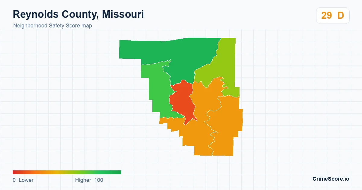 Reynolds County, Missouri neighborhood Safety Score map by Census block group