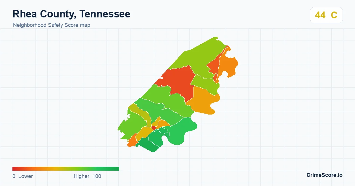 Rhea County, Tennessee neighborhood Safety Score map by Census block group