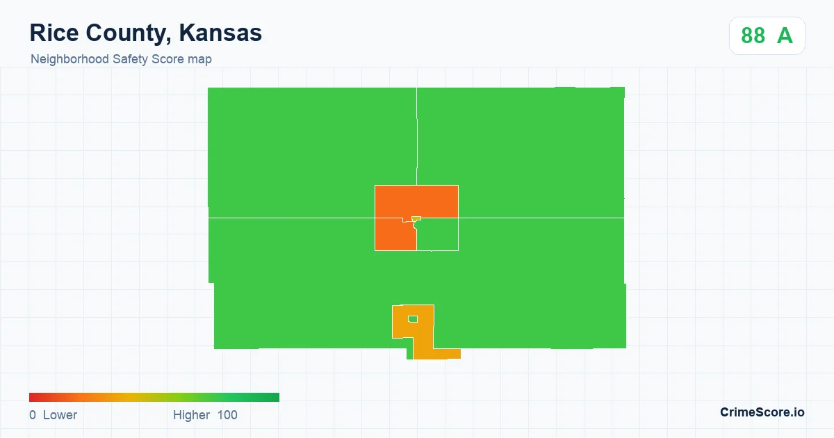 Rice County, Kansas neighborhood Safety Score map by Census block group