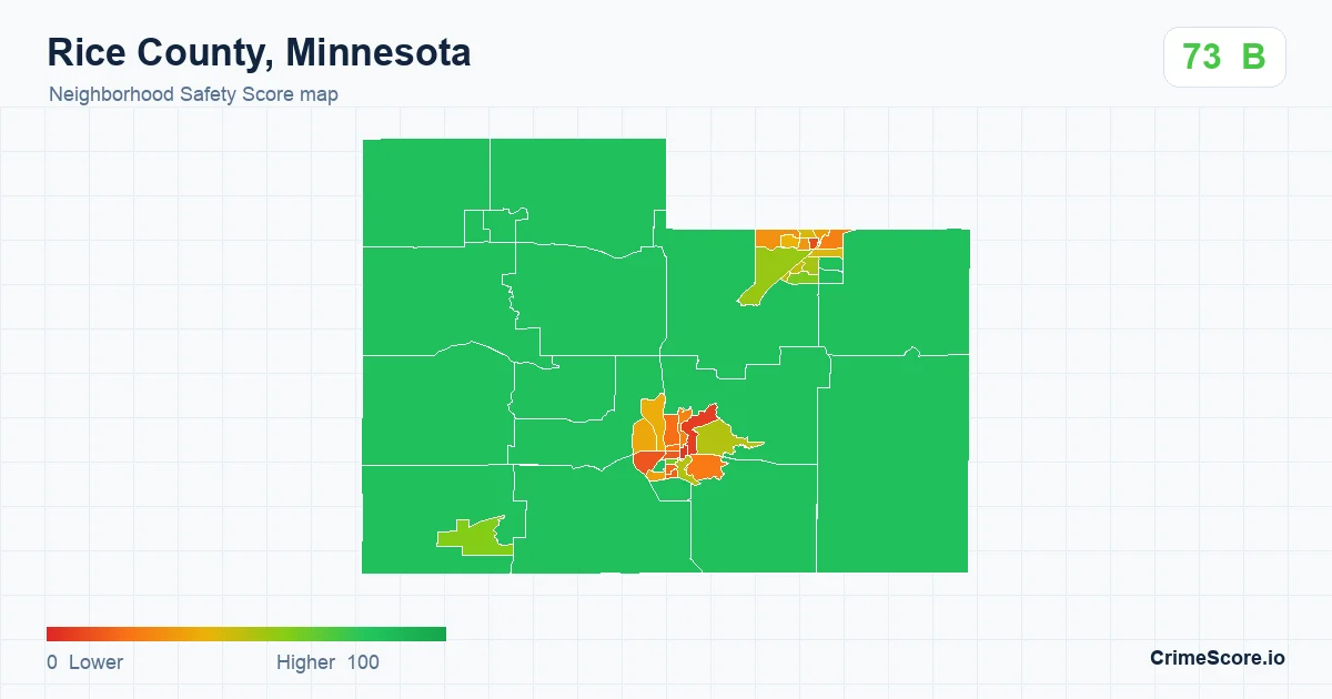 Rice County, Minnesota neighborhood Safety Score map by Census block group