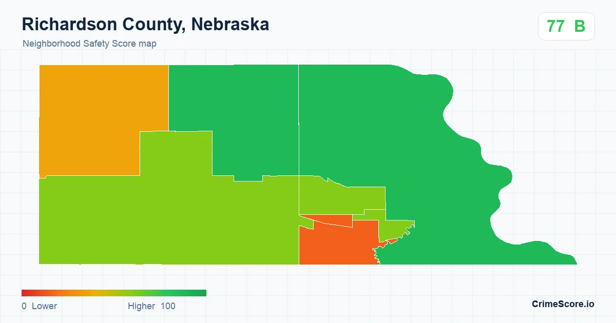 Richardson County, Nebraska neighborhood Safety Score map by Census block group