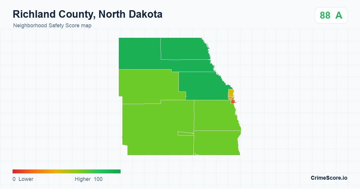 Richland County, North Dakota neighborhood Safety Score map by Census block group