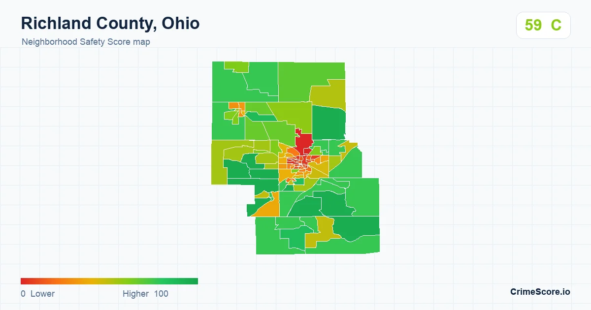 Richland County, Ohio neighborhood Safety Score map by Census block group