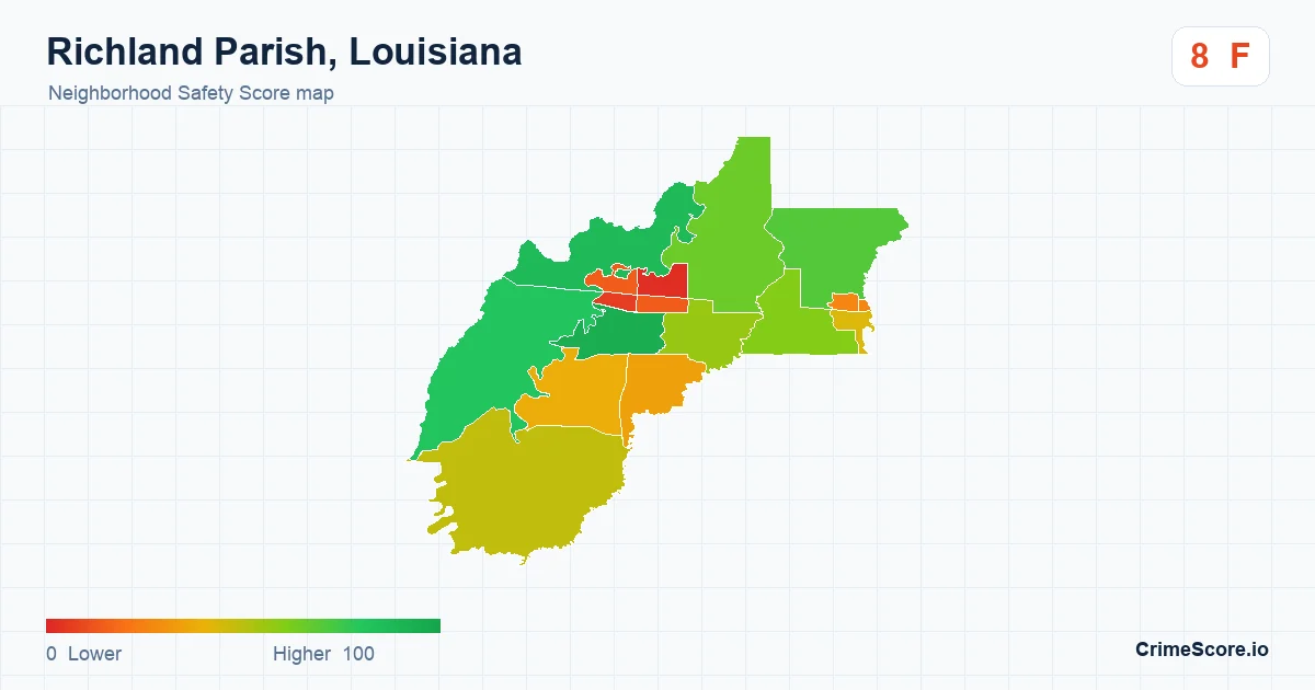 Richland Parish, Louisiana neighborhood Safety Score map by Census block group