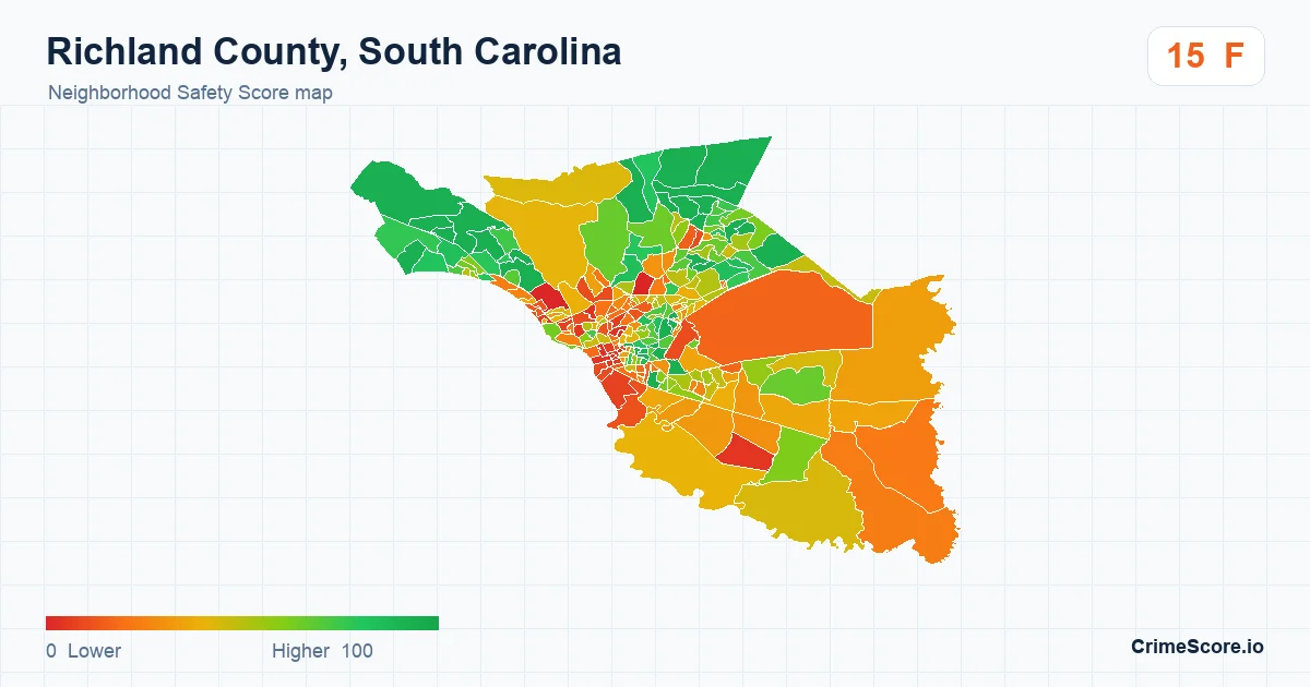 Richland County, South Carolina neighborhood Safety Score map by Census block group