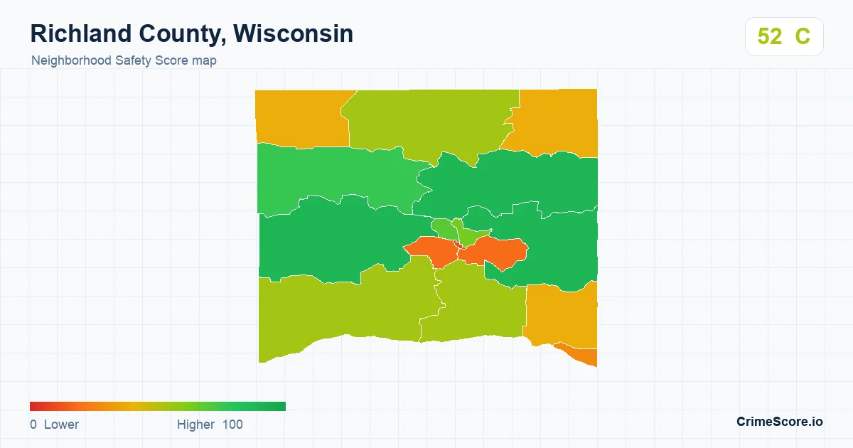 Richland County, Wisconsin neighborhood Safety Score map by Census block group