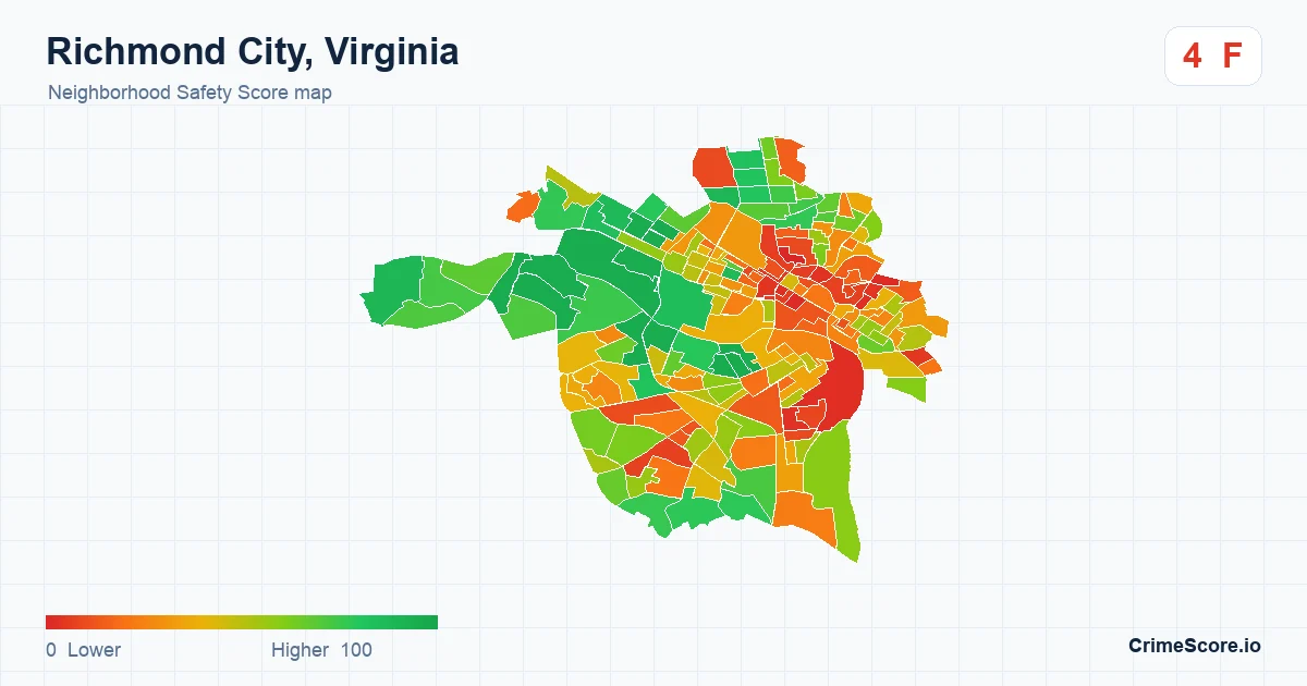 Richmond City, Virginia neighborhood Safety Score map by Census block group