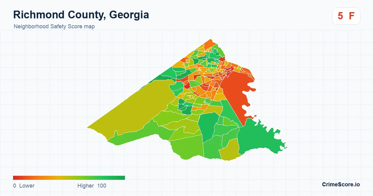 Richmond County, Georgia neighborhood Safety Score map by Census block group