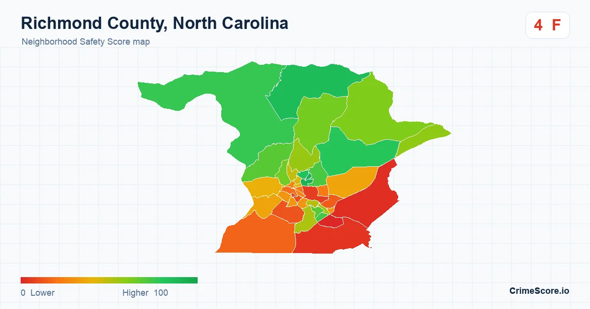 Richmond County, North Carolina neighborhood Safety Score map by Census block group
