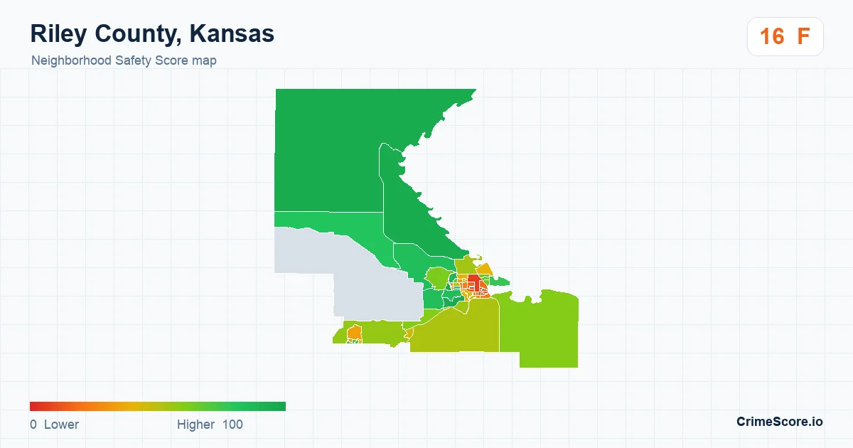 Riley County, Kansas neighborhood Safety Score map by Census block group