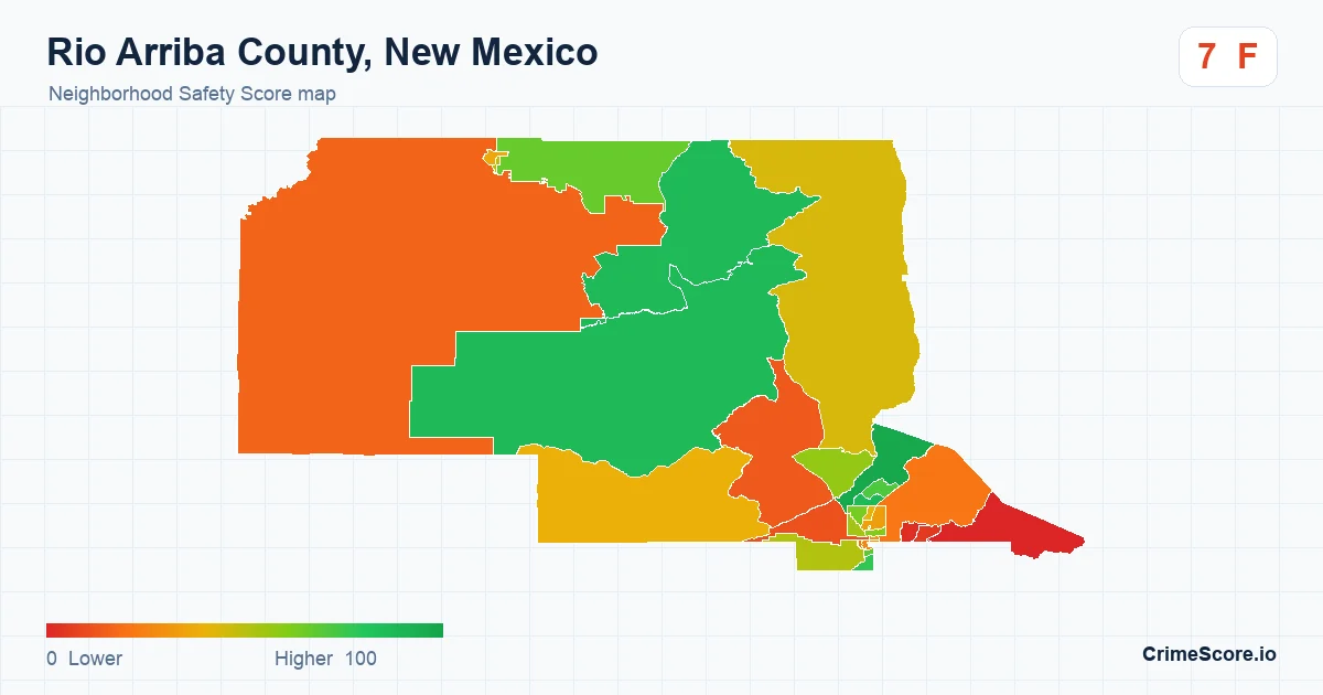 Rio Arriba County, New Mexico neighborhood Safety Score map by Census block group