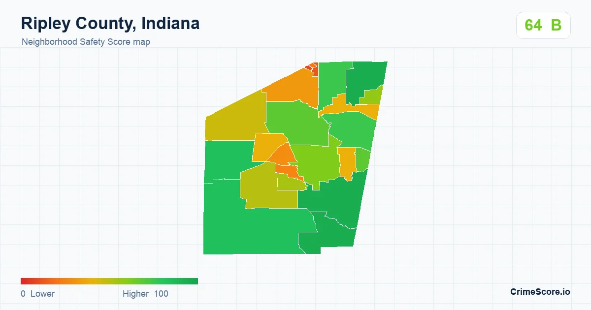 Ripley County, Indiana neighborhood Safety Score map by Census block group