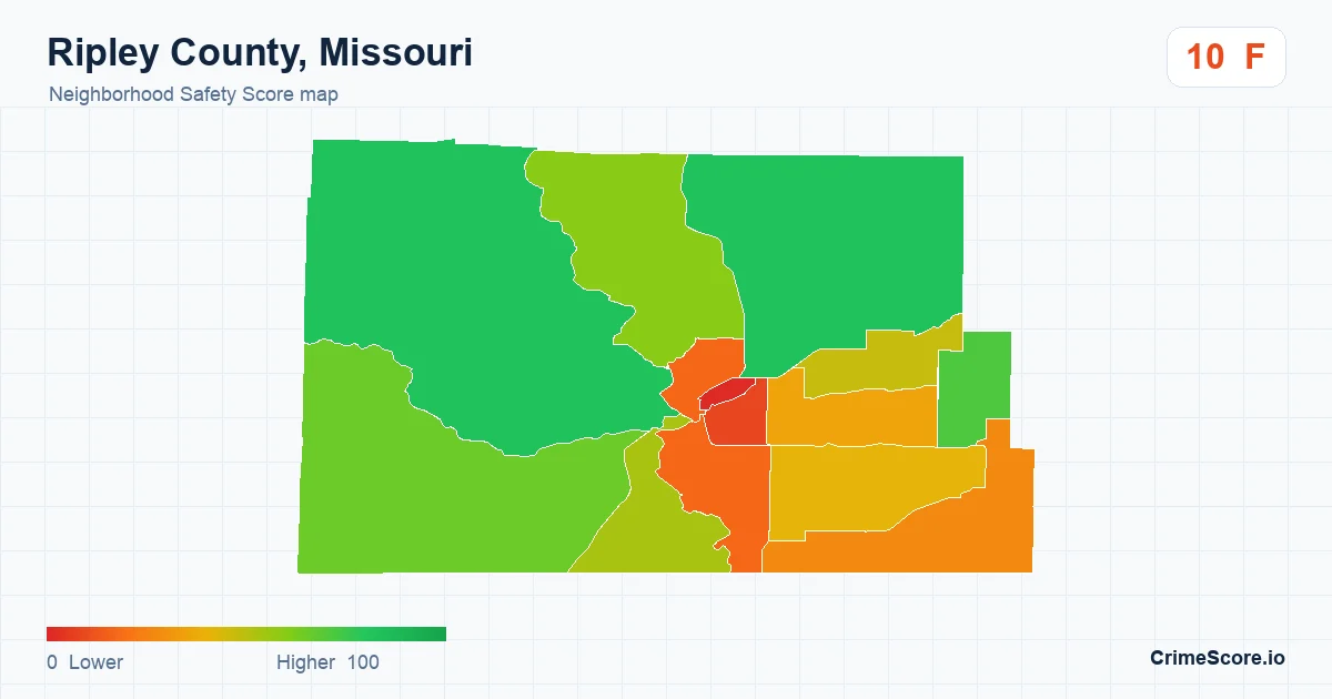 Ripley County, Missouri neighborhood Safety Score map by Census block group
