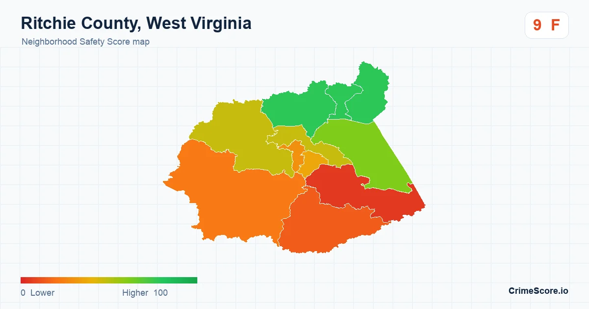 Ritchie County, West Virginia neighborhood Safety Score map by Census block group