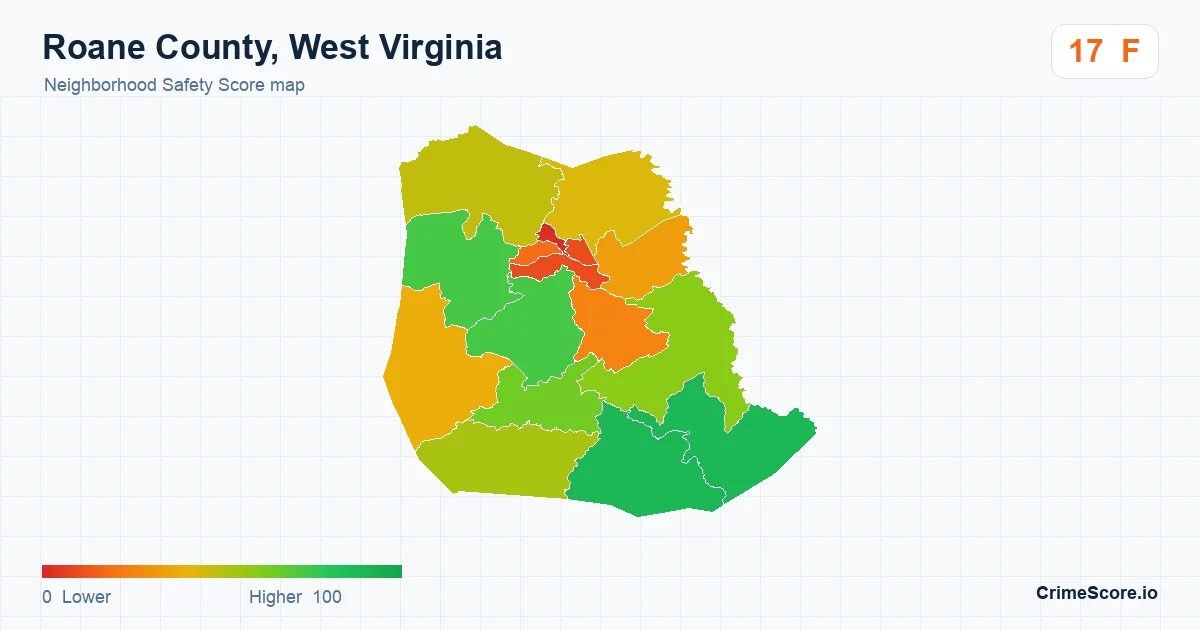 Roane County, West Virginia neighborhood Safety Score map by Census block group