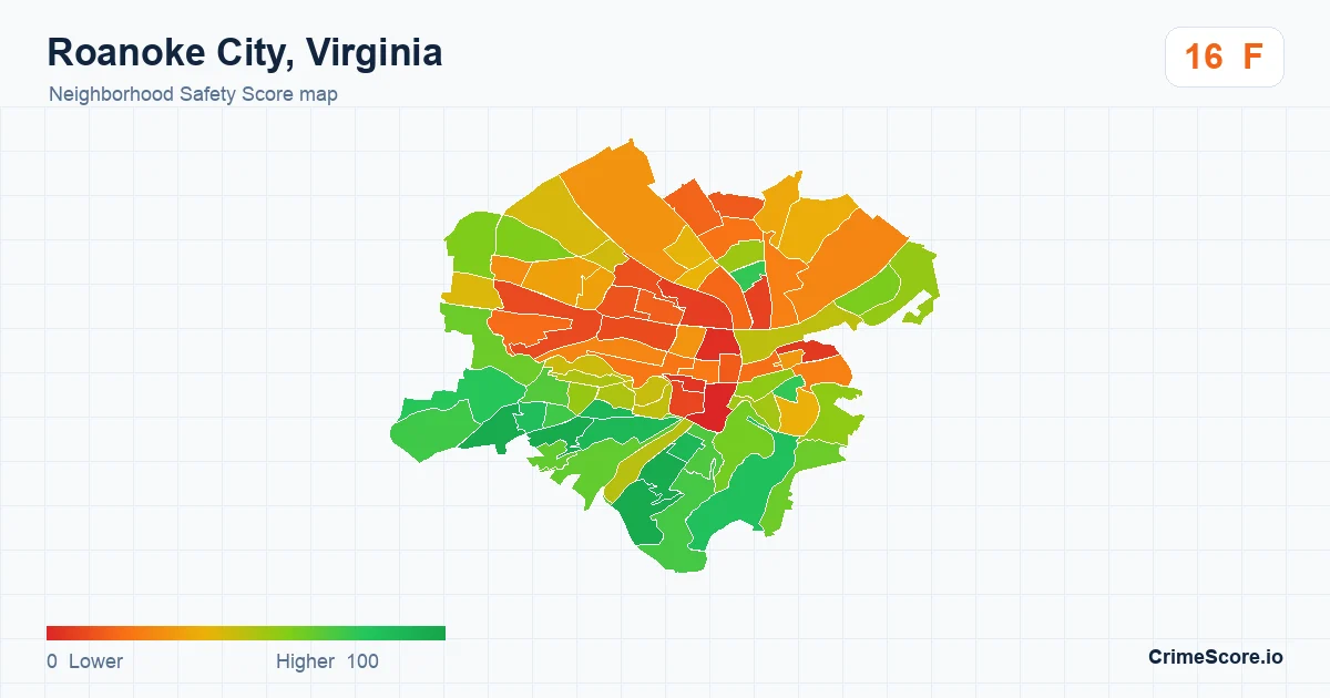 Roanoke City, Virginia neighborhood Safety Score map by Census block group