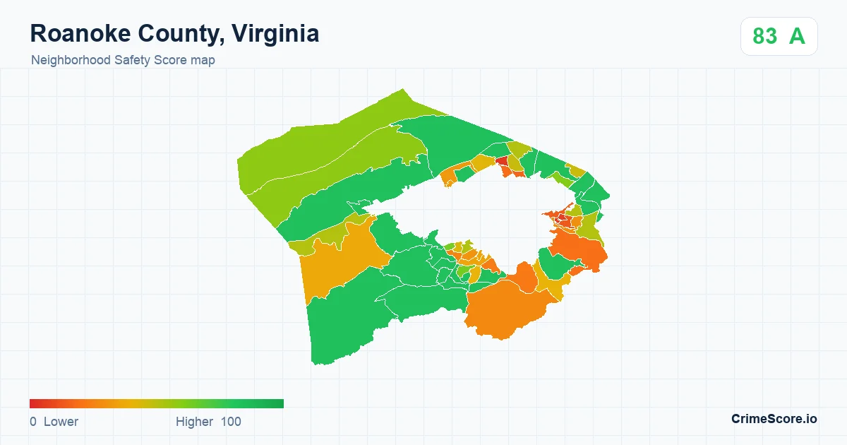 Roanoke County, Virginia neighborhood Safety Score map by Census block group