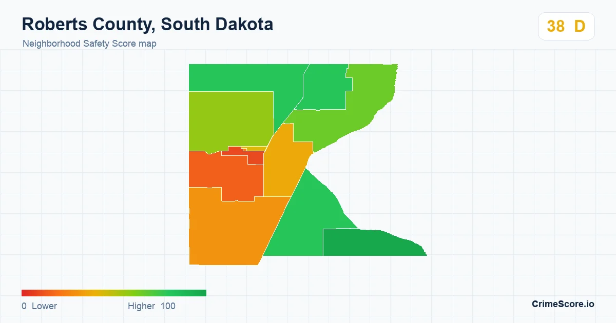 Roberts County, South Dakota neighborhood Safety Score map by Census block group