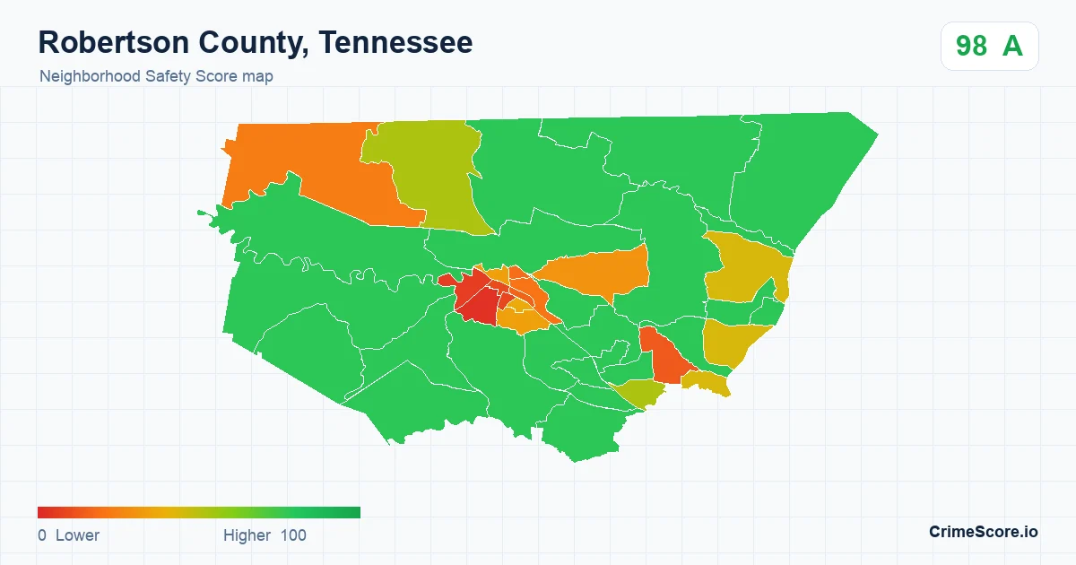 Robertson County, Tennessee neighborhood Safety Score map by Census block group