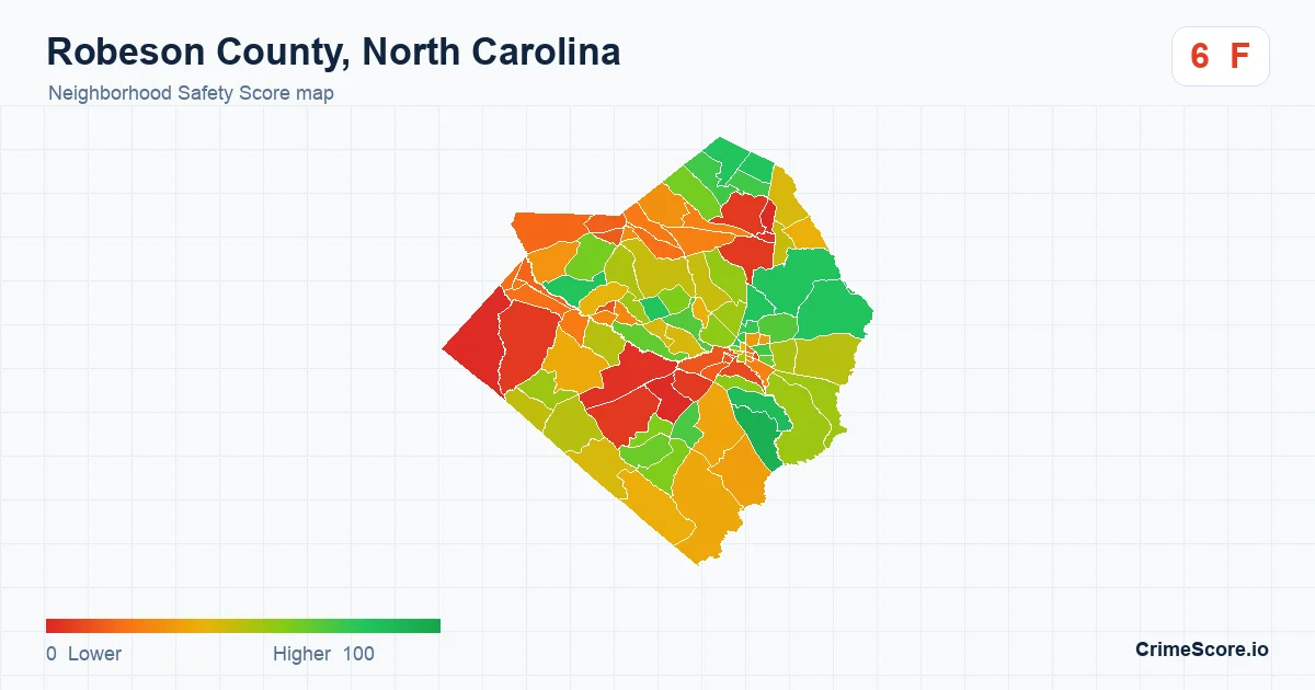 Robeson County, North Carolina neighborhood Safety Score map by Census block group