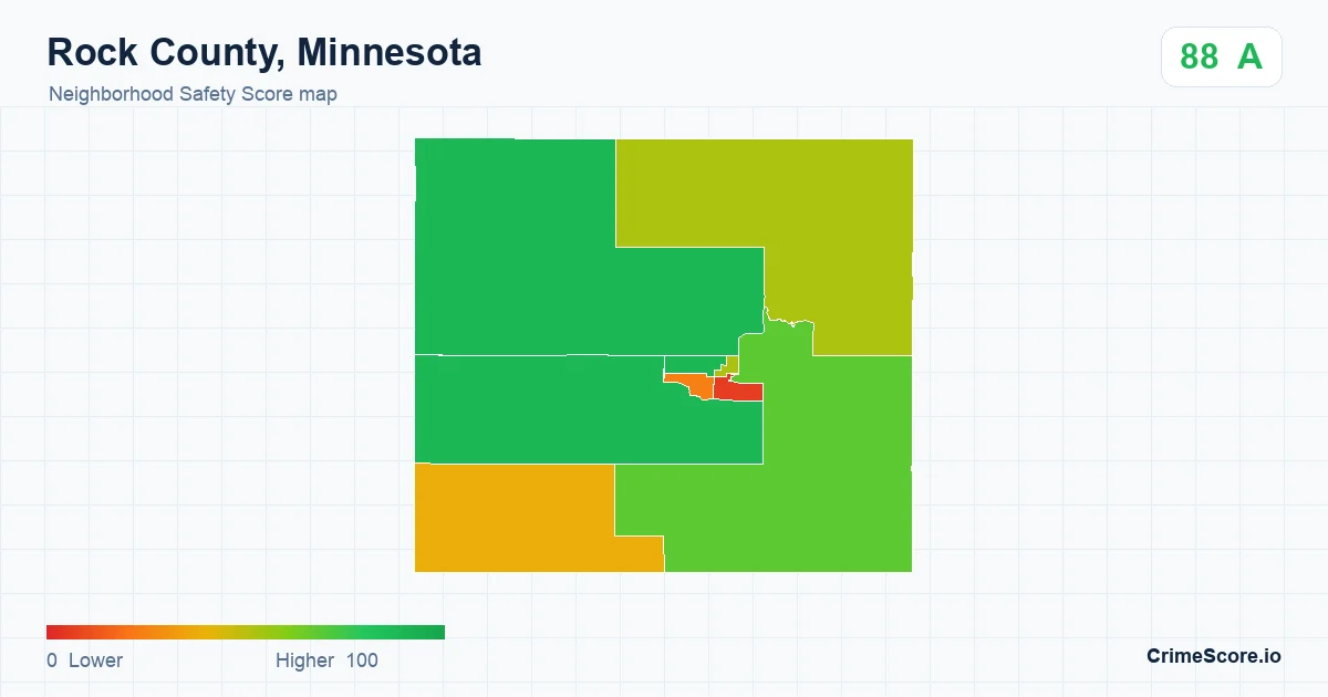 Rock County, Minnesota neighborhood Safety Score map by Census block group
