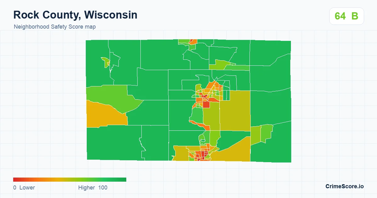 Rock County, Wisconsin neighborhood Safety Score map by Census block group