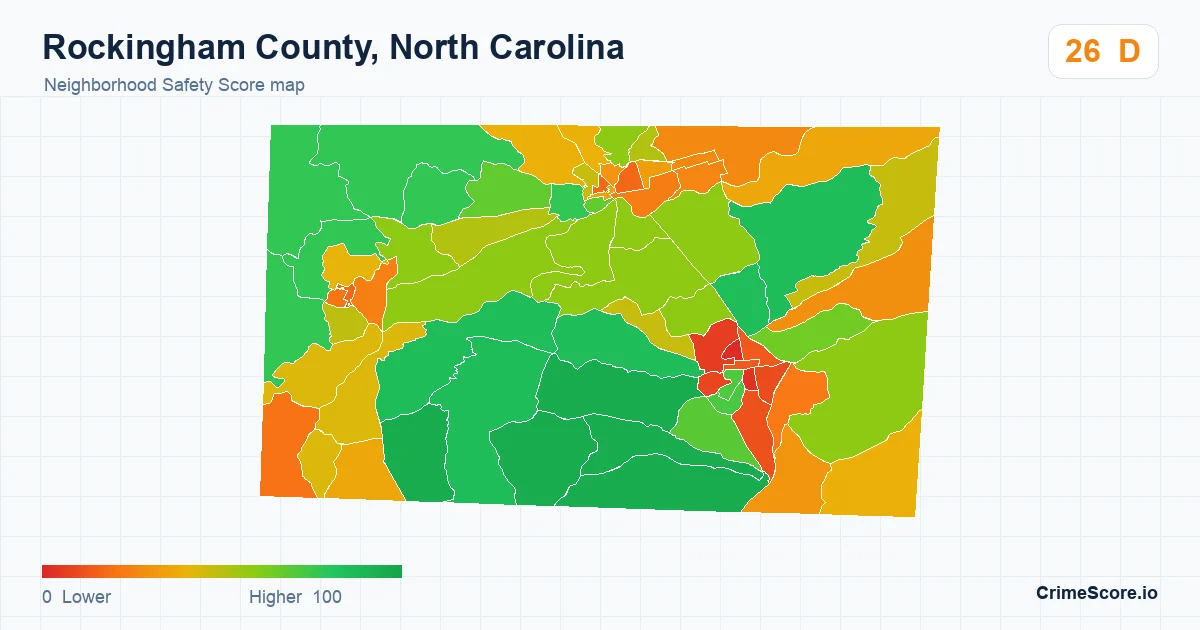 Rockingham County, North Carolina neighborhood Safety Score map by Census block group