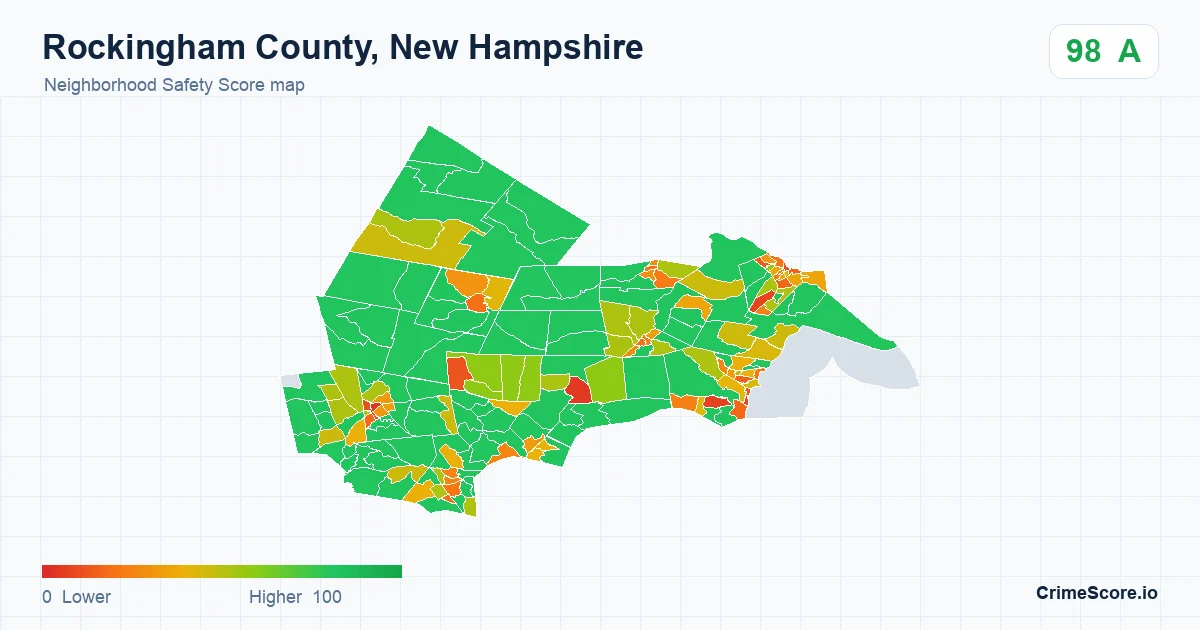 Rockingham County, New Hampshire neighborhood Safety Score map by Census block group