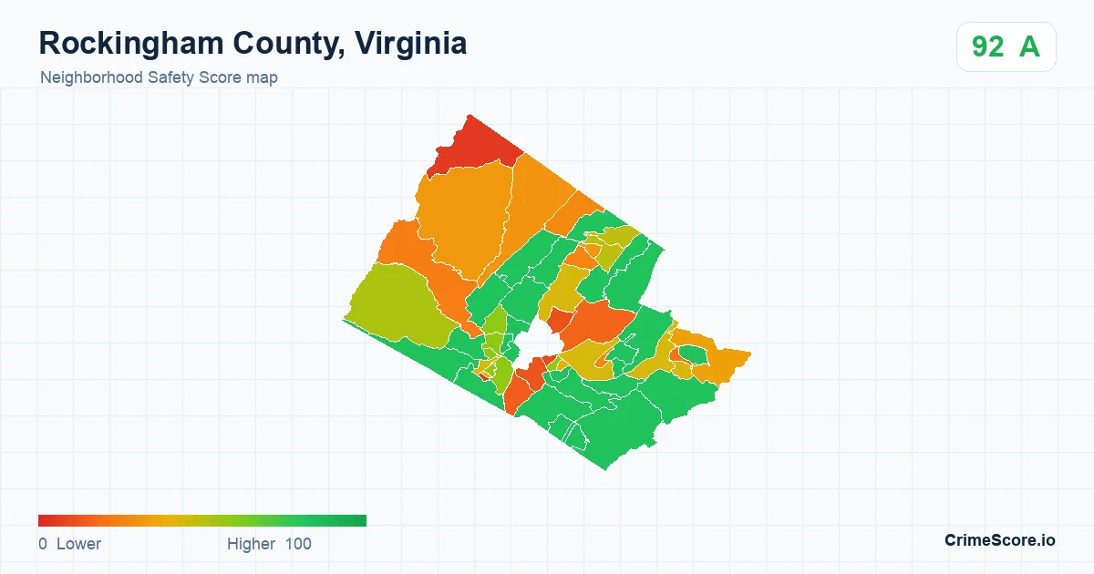 Rockingham County, Virginia neighborhood Safety Score map by Census block group