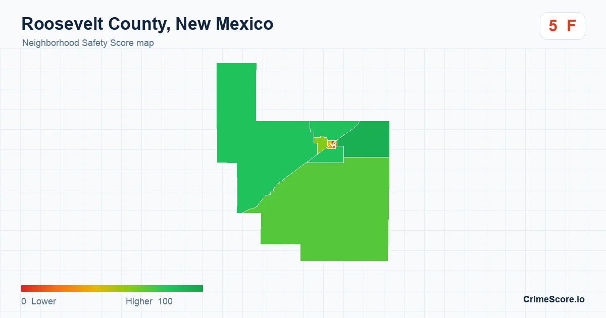 Roosevelt County, New Mexico neighborhood Safety Score map by Census block group